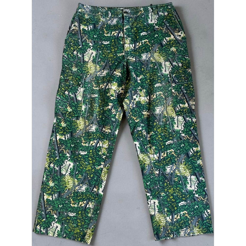 Vintage Bushlan Camo Cargo Pants Mens XL Green Forest Tree Print Made in USA 31"